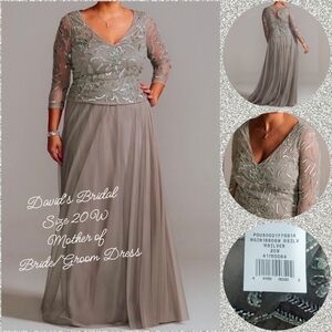 David's Bridal, A-Line Silver Mesh Dress with Beaded Bodice, Size 20W